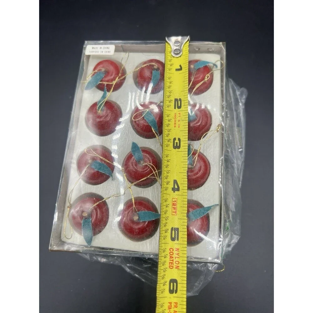 VTG Pier 1 Imports Wooden Apple Christmas Tree Ornaments Lot 36 Red Fruit Decor